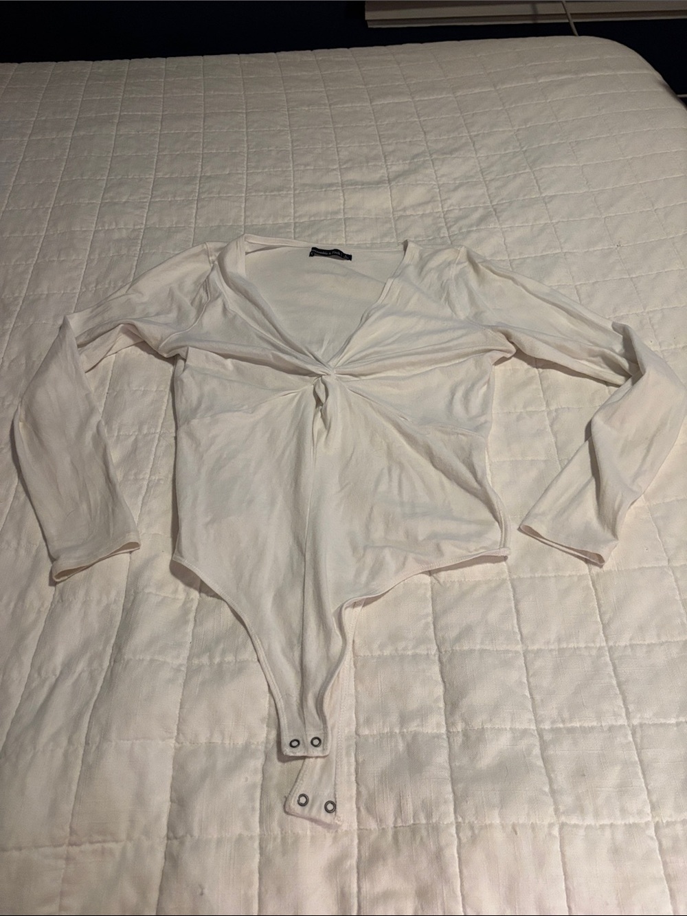 Abercrombie & Fitch Cream Twist-Front Long Sleeve Bodysuit